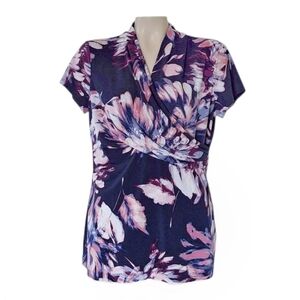 DKNY Faux Wrap Floral Top Tunic Boho L